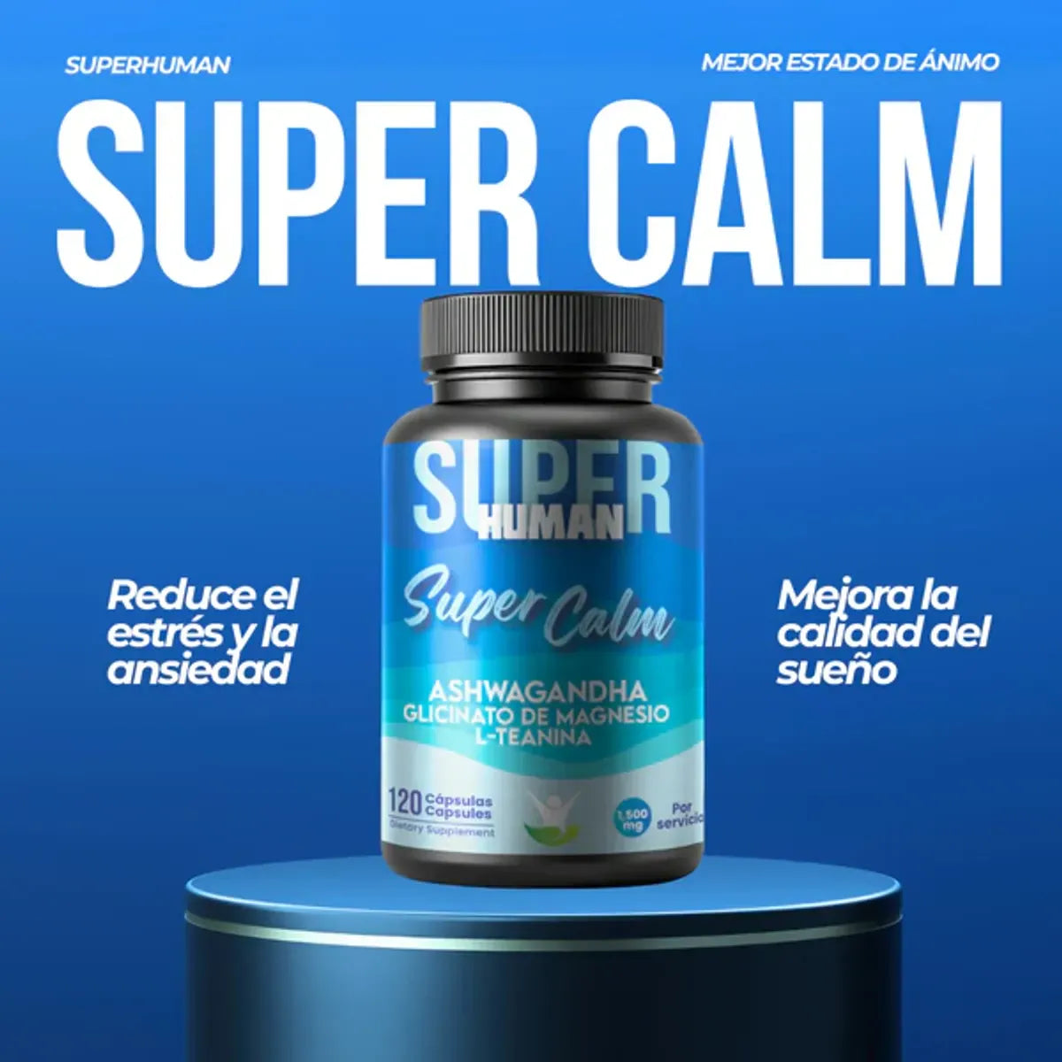 Super Calm™ - Cápsulas de L-Teanina, Ashwagandha y Glicinato de Magnesio Reduce el Cortisol